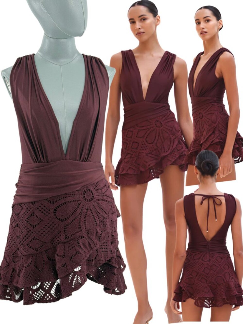 🆕 PATBO 🧿 NWOT Camilla Coelho Crochet Mini Dress, Dark Red - Sz L